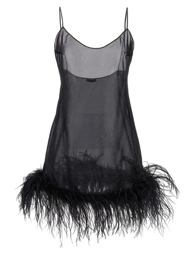 Oseree Plumage Babydoll Dresses Black