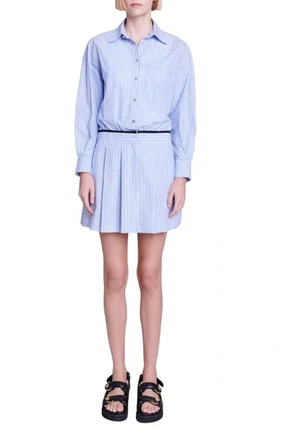 Maje Striped Cotton Shirtdress In Blue