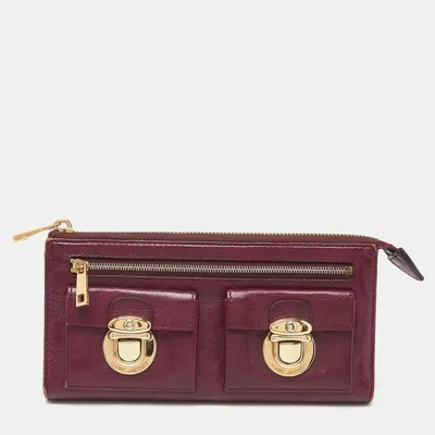 Pre-owned Marc Jacobs Magenta Leather Zip Continental Wallet In Pink