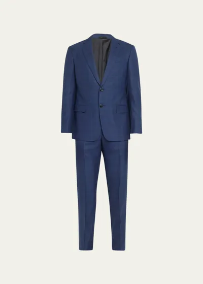 Giorgio Armani Men's Wool-silk Windowpane Classic Fit Suit In Dark Blue