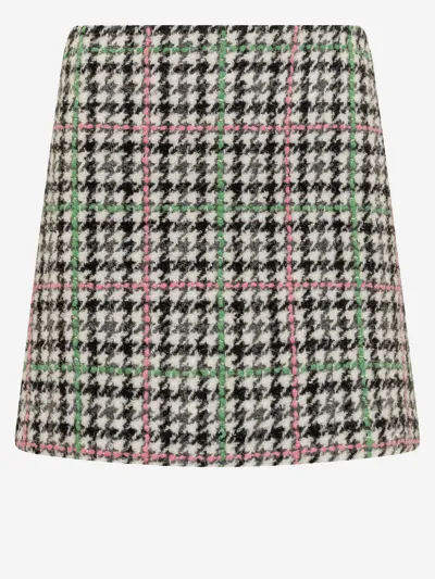 Msgm Plaid Wool Blend Mini Skirt In Grey