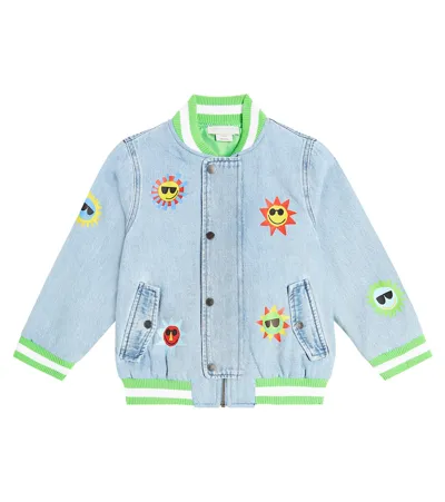 Stella Mccartney Kids Teen Boys Sun Print Denim Bomber Jacket In Blue