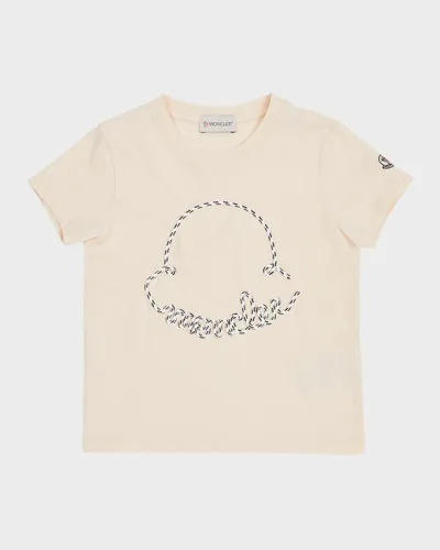 Moncler Kids' Girl's Cord Appliqué Logo Short-sleeve T-shirt In Antique White