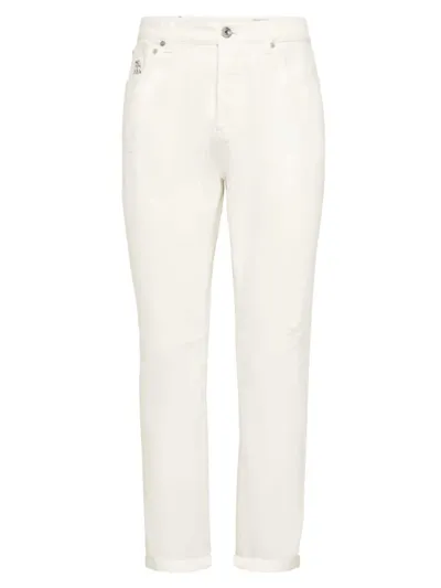 Brunello Cucinelli Ripped-detailing Straight-leg Jeans In Off White