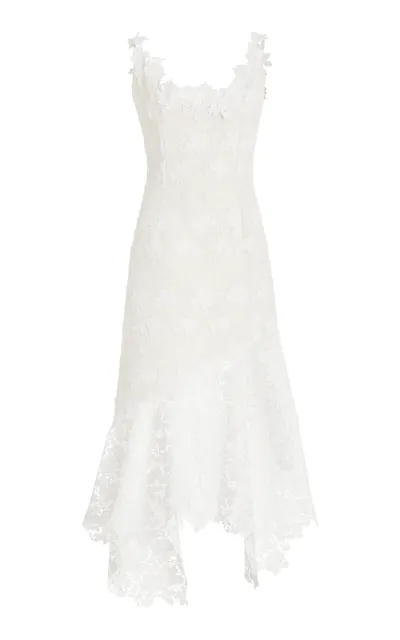 Oscar De La Renta Guipure-lace Tweed Midi Dress In Ivory