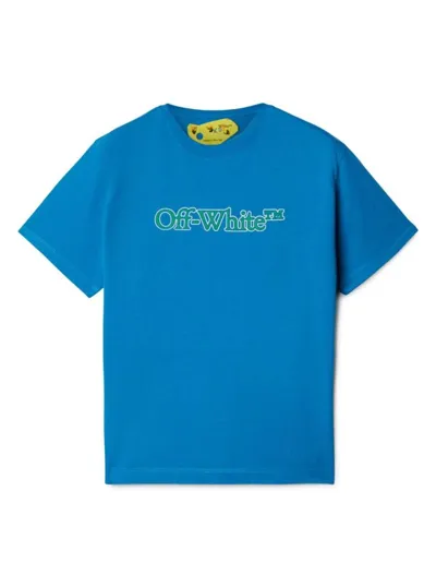 Off-white Kids' Big Bookish Cotton T-shirt In Blue