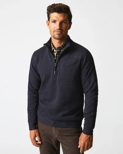 Reid Quilted Half Zip Sweatshirt In Dark Navy