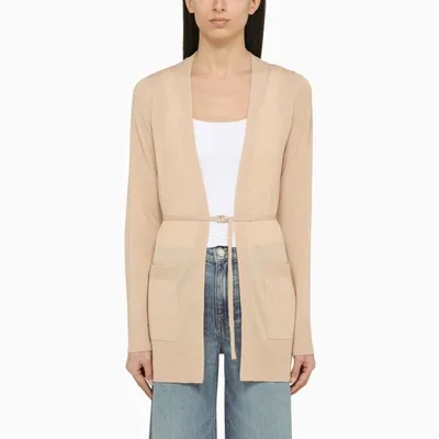 Chloé Long Cardigan With Beige Wool Belt In Cream