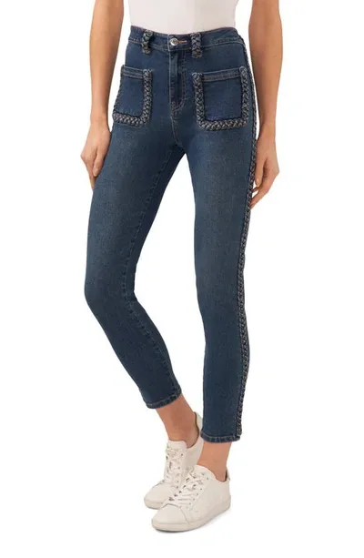 Cece Braid Detail High Waist Skinny Jeans In Blue