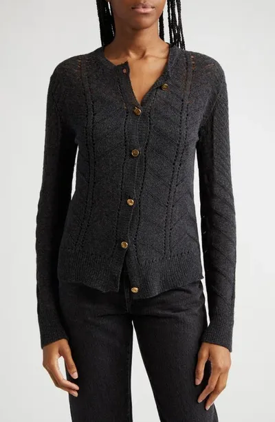 Etro Open-knit-detailling Wool Cardigan In Grey