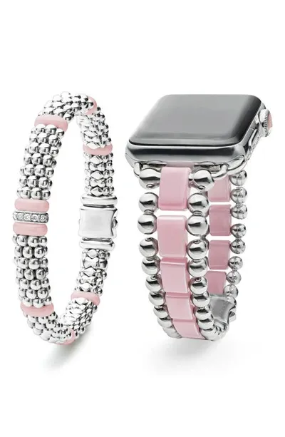 Lagos Smart Caviar Pink Ceramic Apple Watch Bracelet, 42-44mm - Exclusive In Pink/silver