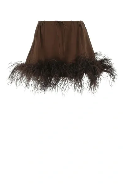 Oseree Feather-trim Fitted Skirt In Brown