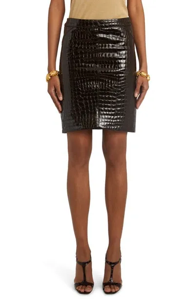 Tom Ford Crocodile-embossed Leather Skirt In Brown