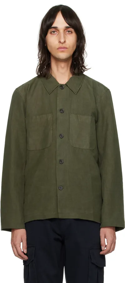 Officine Generale Khaki Harrison Shirt In Olive Night