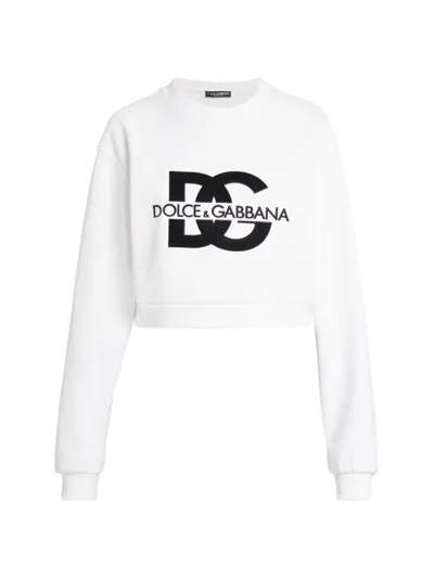 Dolce & Gabbana Dg Logo Rolled-neck Crop Sweatshirt In Bianco Naturale