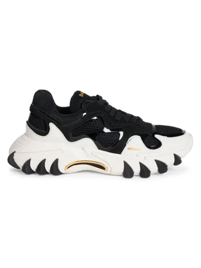 Balmain B-east Leather And Nylon Sneakers In Blanc Noir