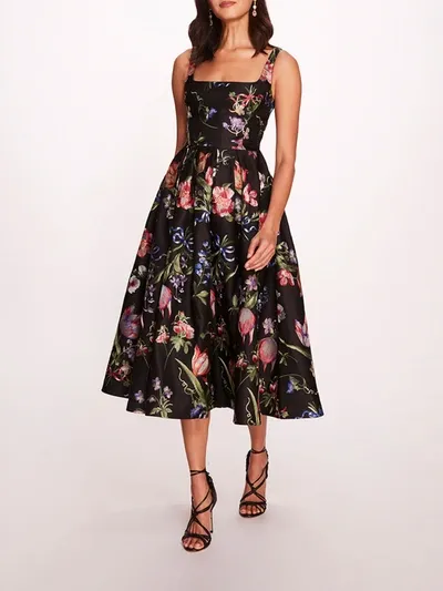 Marchesa Alex Midi Dress In Black Multi