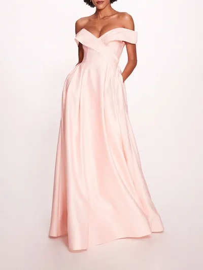 Marchesa Duchess Satin Gown In Blush