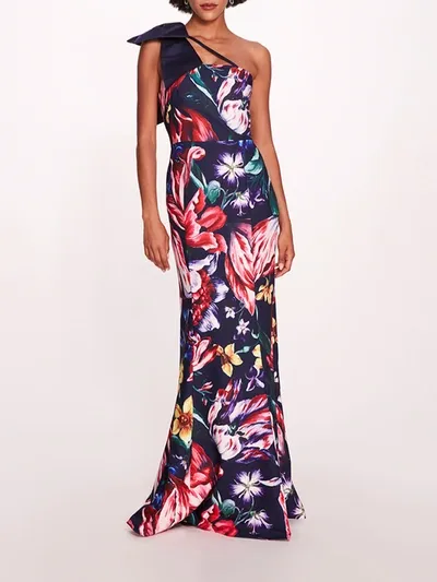 Marchesa Florilegium Gown In Navy Multi