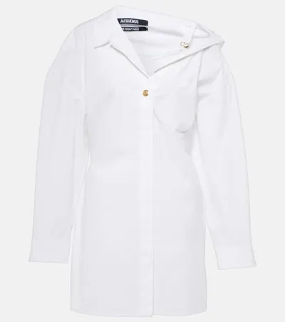 Jacquemus White La Mini Robe Chemise Shirt Dress In Cotton Woman