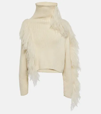 Cordova Ploma Shearling-trimmed Wool Sweater In White