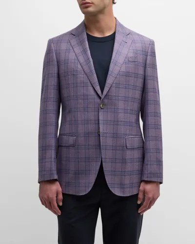 Emporio Armani Men's Tonal Wool Plaid Sport Coat In Purple