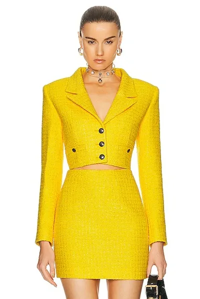 Alessandra Rich Checked Tweed Boucle Cropped Boxy Jacket In Yellow