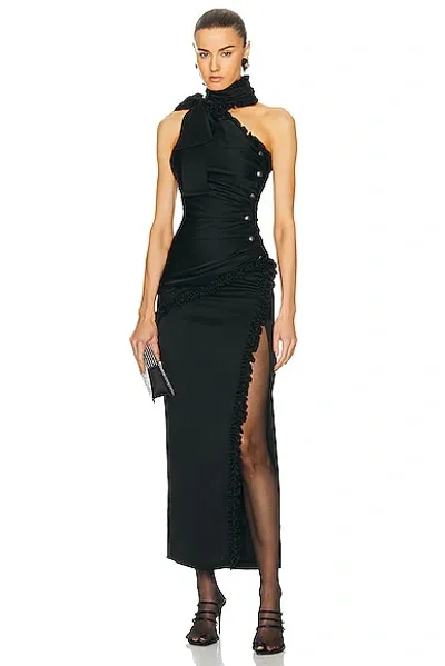 Alessandra Rich Envers Satin One Shoulder Evening Dress In Black