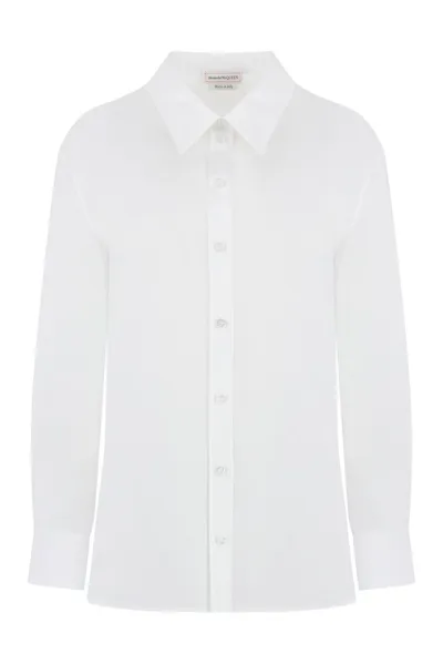 Alexander Mcqueen Long Sleeved Poplin Shirt In White