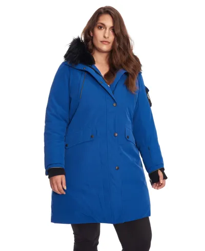 Alpine North Plus Size Laurentian Long Parka Winter With Faux Fur Hood In Cobalt