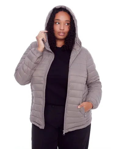 Alpine North Plus Size Yoho Lightweight Packable Puffer Jacket & Bag In Taupe