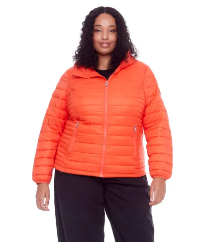 Alpine North Plus Size Yoho Lightweight Packable Puffer Jacket & Bag In Tangerine