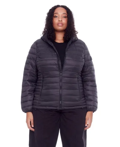 Alpine North Plus Size Yoho Lightweight Packable Puffer Jacket & Bag In Black