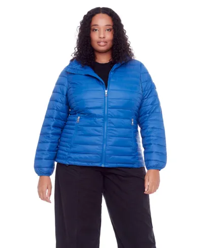 Alpine North Plus Size Yoho Lightweight Packable Puffer Jacket & Bag In Cobalt