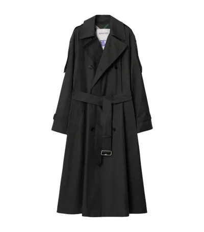 Burberry Long Gabardine Trench Coat In Grey Melange