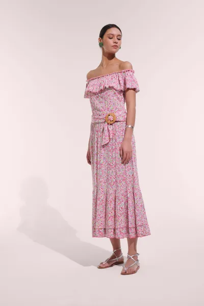 Poupette St Barth Long Dress Bella In Pink Ocean Flowers