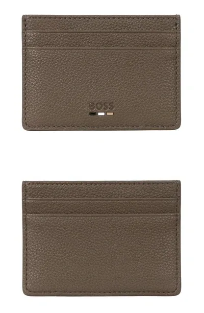 Hugo Boss Ray Faux Leather Card Case In Open Brown