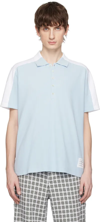 Thom Browne Blue & White Trompe L'œil Polo In 452 Light Blue/white