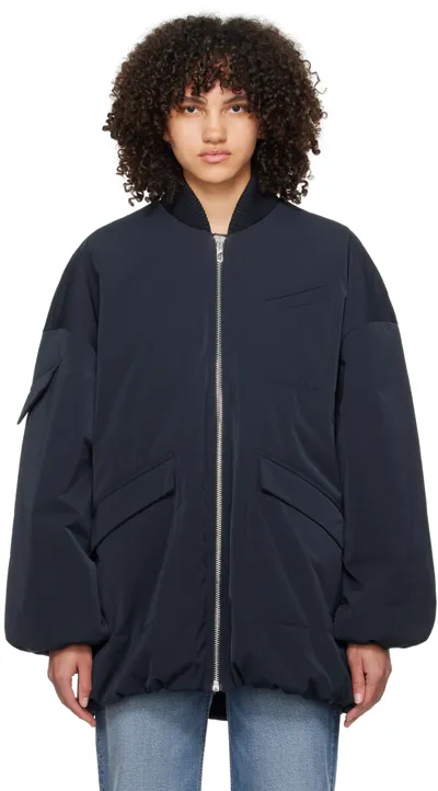 Ganni Oversized Multiple-pocket Bomber Jacket In Blue