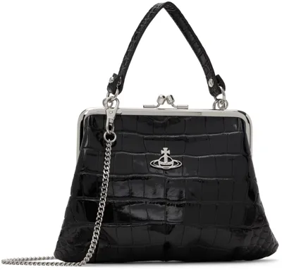 Vivienne Westwood Black Granny Frame Bag In Black Reptile