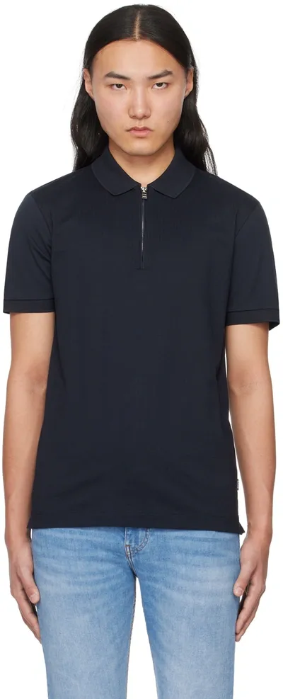 Hugo Boss Zipped-placket Cotton Polo Shirt In Black