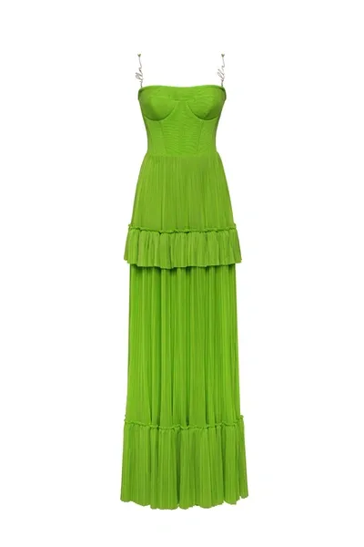 Milla Green Spaghetti Strap Pleated Maxi Dress, Garden Of Eden