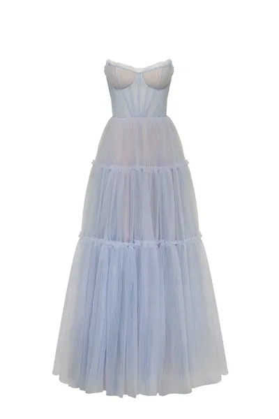 Milla Cloudy Blue Tulle Maxi Dress With Ruffled Skirt, Garden Of Eden In Dark Blue