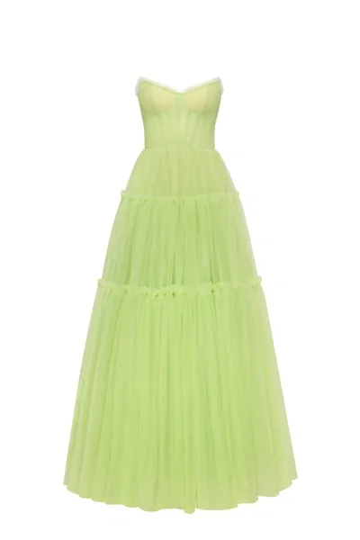 Milla Light Green Tulle Maxi Dress With Ruffled Skirt, Garden Of Eden