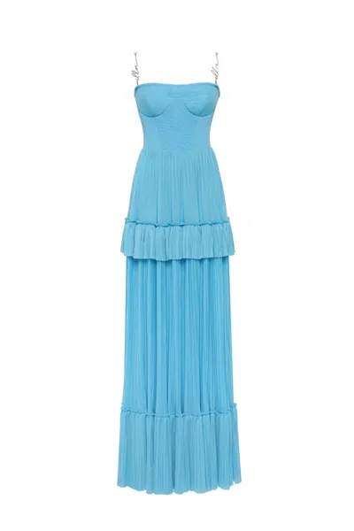 Milla Sky-blue Spaghetti Strap Pleated Maxi Dress, Garden Of Eden