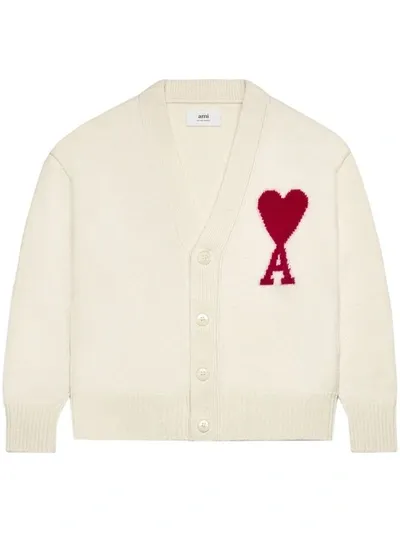 Ami Alexandre Mattiussi Logo-print Buttoned Knitted Cardigan In White