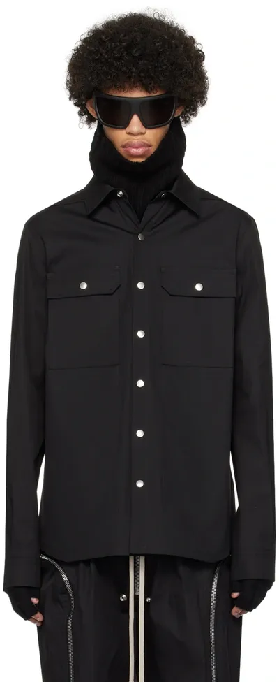 Rick Owens Cashmere Shirt Jacket In Black