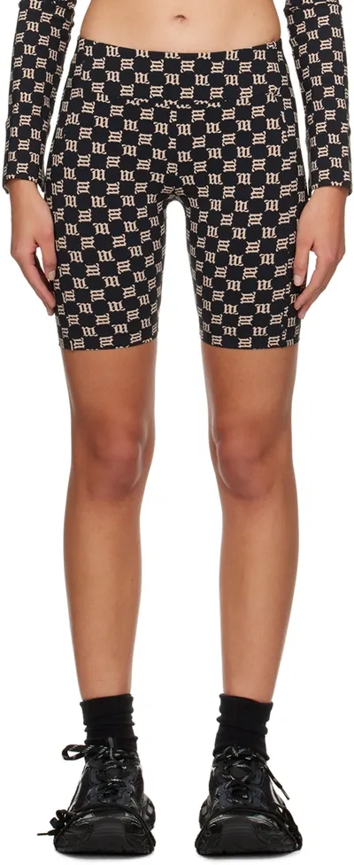 Misbhv Black Monogram Biker Shorts In Black/beige