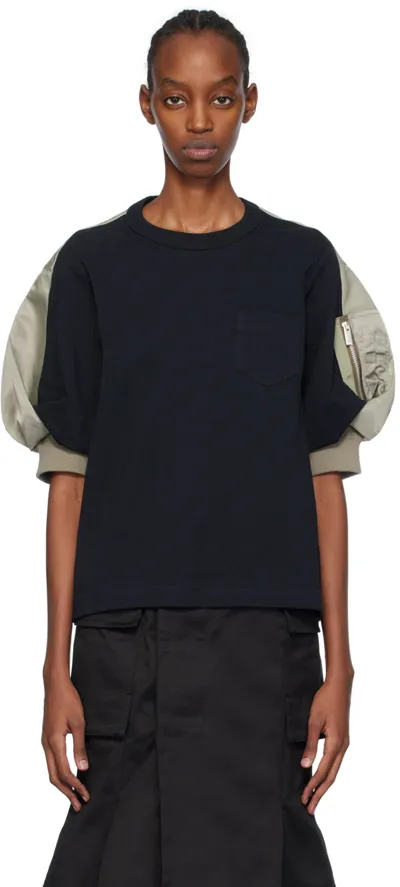 Sacai Navy Mix T-shirt In 236 Navy X L/khaki