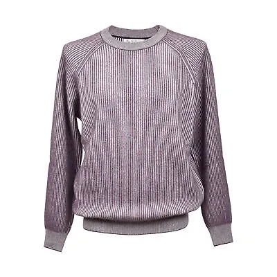 Pre-owned Brunello Cucinelli Herren Zweiton 100% Kaschmir Luxuriös Rundhals Sweatshirt In Magenta-blau